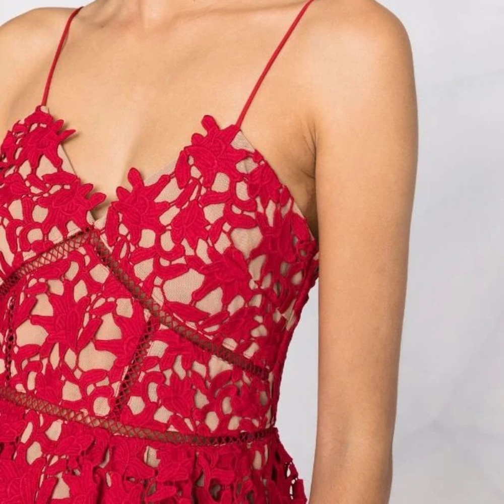 Self-Portrait Red Lace Midi Dress - Picture 5 of 12